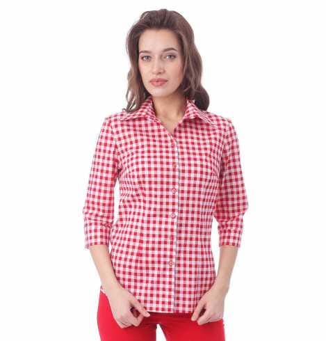 Red check on white shirt